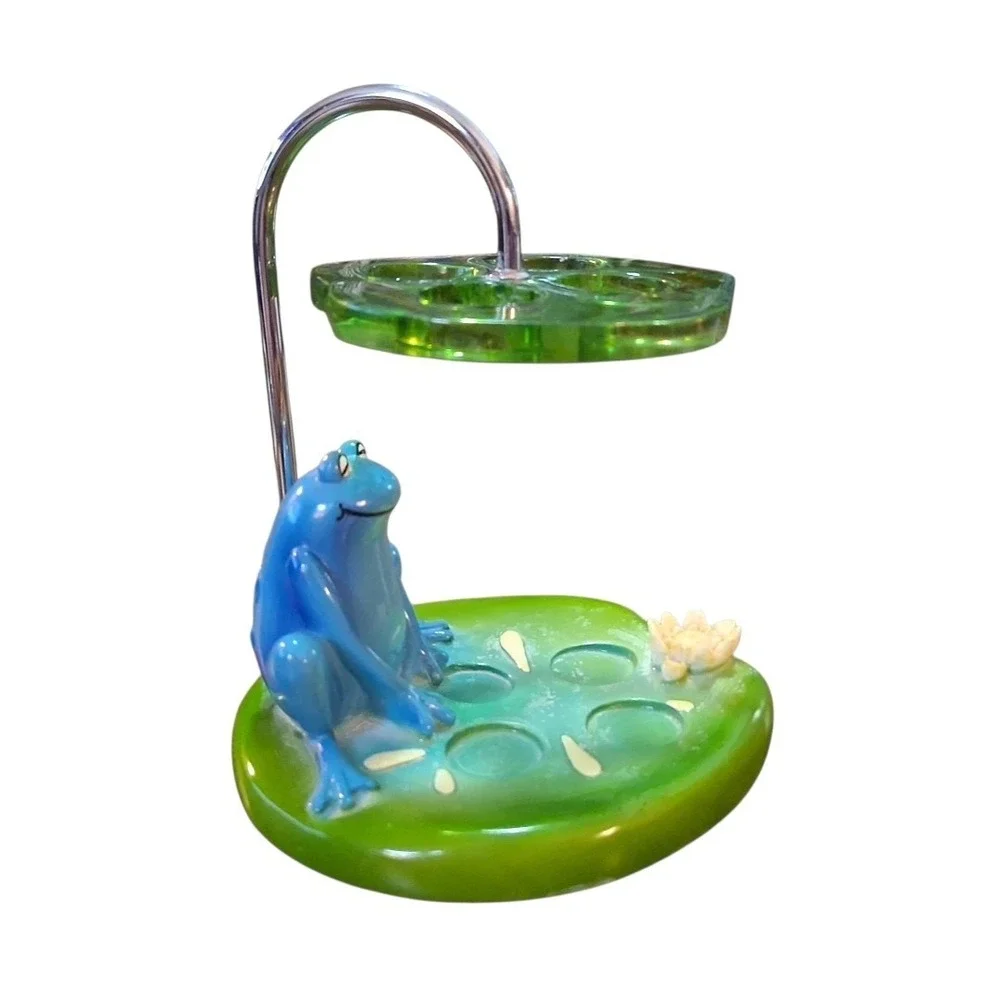 Rare Resin Frog on Lilly Pad Flowers Splish Splash Child's Toothbrush Holder